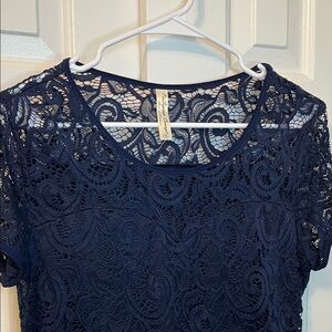 PerSeption Concept Blue‎ Navy Lace T Shirt Size S